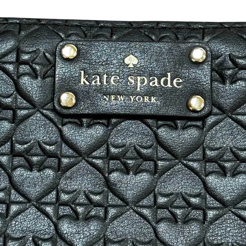 Kate spade new york black quilted leather zip around wallet designer clutch